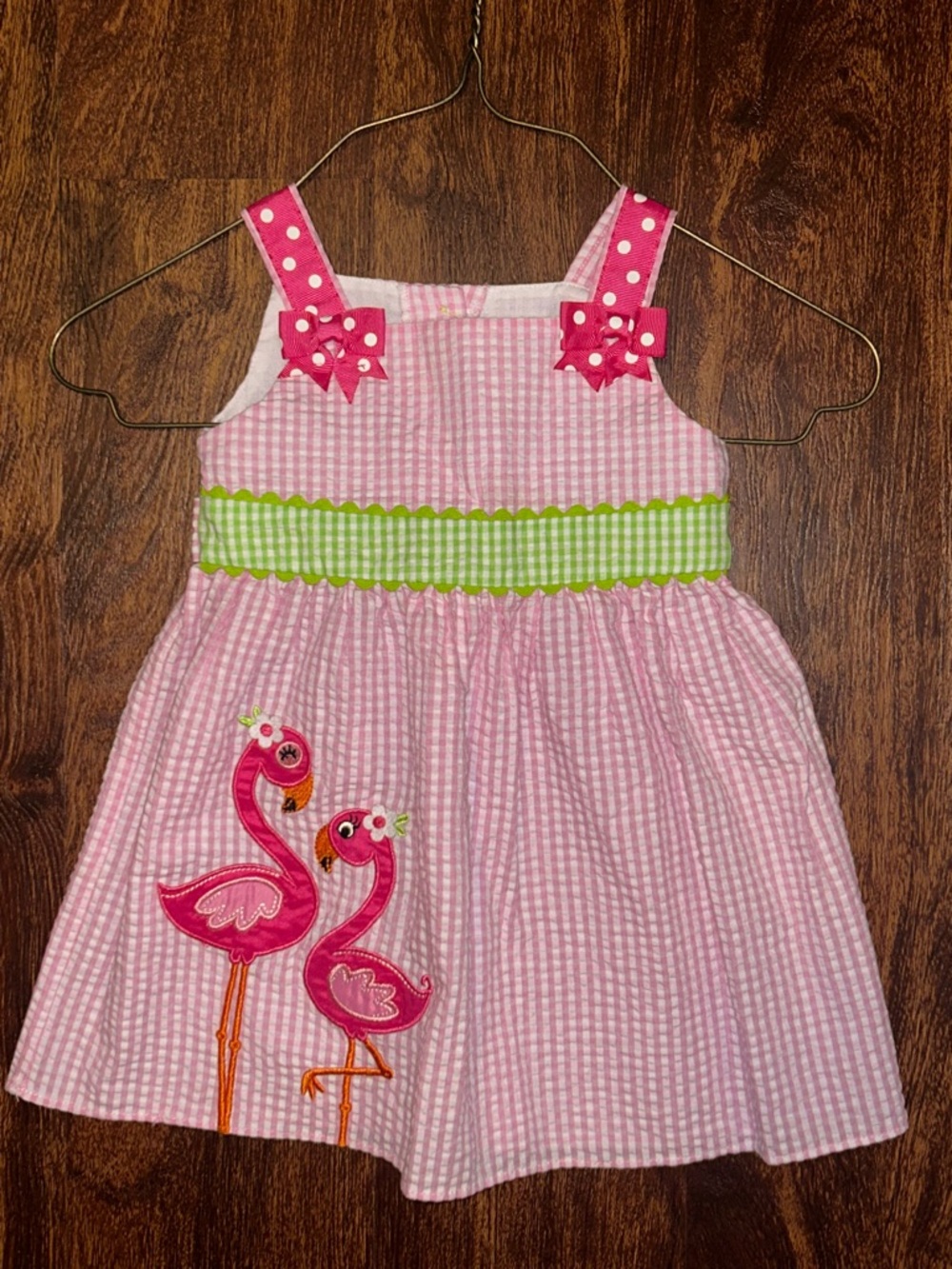 Emily Rose Girls Pink Gingham Flamingo Appliqué Sundress